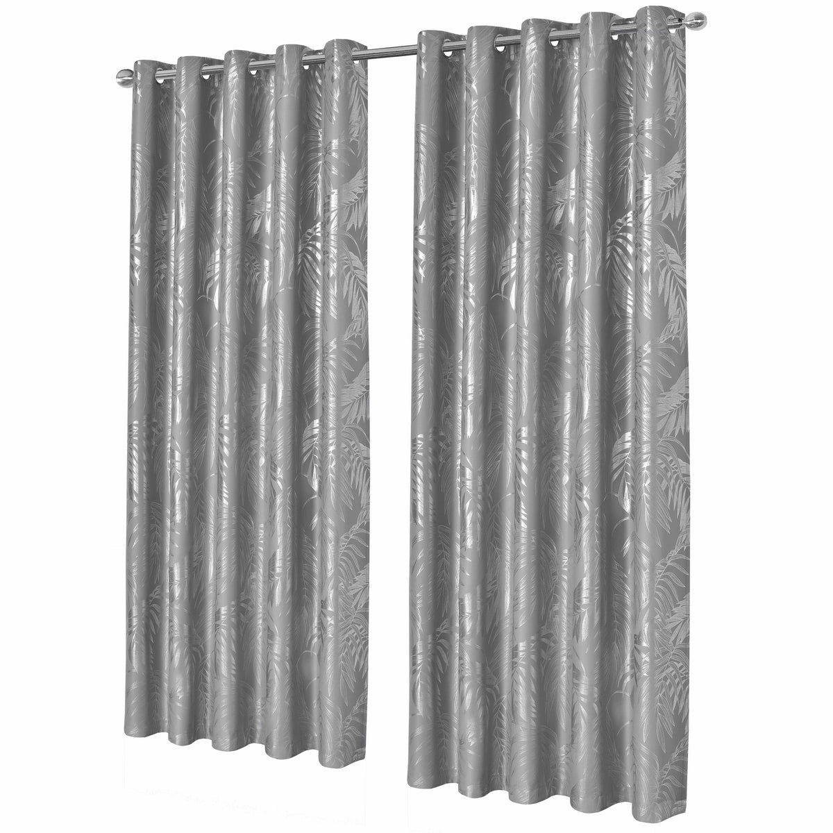 OLIVIA ROCCO Leaf Silver Sparkle Blackout Curtains Super Soft Thermal Insulated Eyelet Drapes, 2 Panels For Living Room And Bedroom