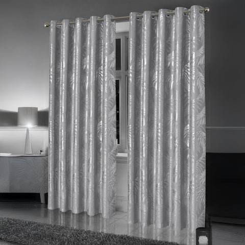 OLIVIA ROCCO Leaf Silver Sparkle Blackout Curtains Super Soft Thermal Insulated Eyelet Drapes, 2 Panels For Living Room And Bedroom