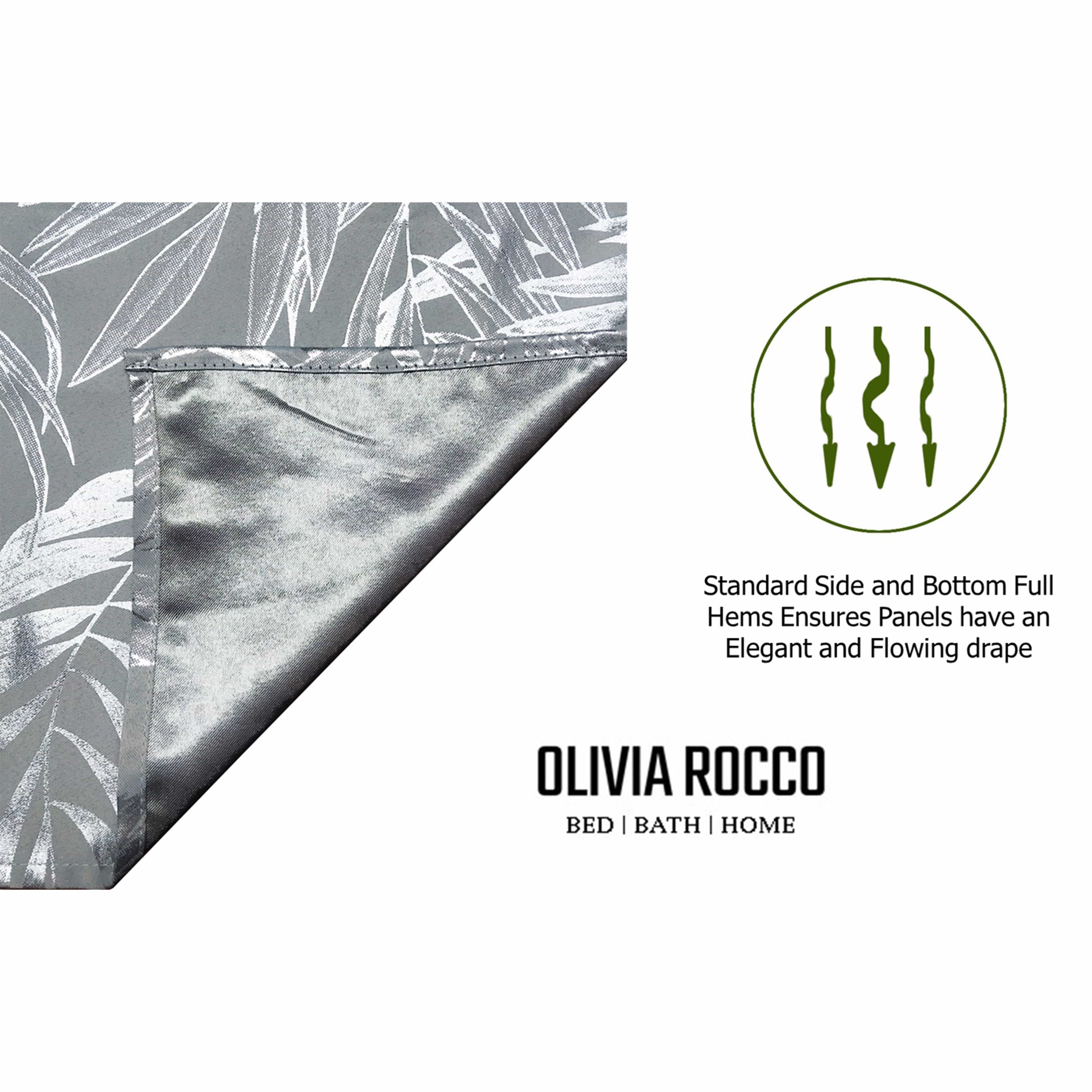 OLIVIA ROCCO Leaf Silver Sparkle Blackout Curtains Super Soft Thermal Insulated Eyelet Drapes, 2 Panels For Living Room And Bedroom