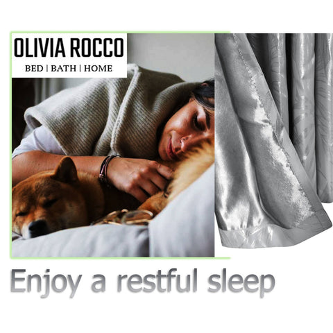 OLIVIA ROCCO Leaf Silver Sparkle Blackout Curtains Super Soft Thermal Insulated Eyelet Drapes, 2 Panels For Living Room And Bedroom