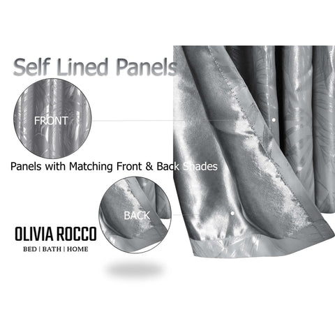 OLIVIA ROCCO Leaf Silver Sparkle Blackout Curtains Super Soft Thermal Insulated Eyelet Drapes, 2 Panels For Living Room And Bedroom