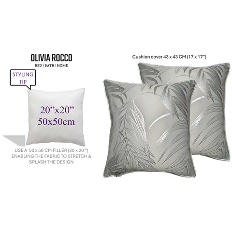 OLIVIA ROCCO Leaf Sparkle 2 Pack Cushion Covers Leaf Silver Modern Decorative Throw Pillow Cases For Sofa Bed Living Room