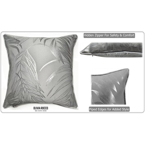 OLIVIA ROCCO Leaf Sparkle 2 Pack Cushion Covers Leaf Silver Modern Decorative Throw Pillow Cases For Sofa Bed Living Room