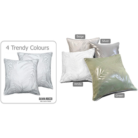 OLIVIA ROCCO Leaf Sparkle Set Of 2 Cushion Covers Leaf White Modern Decorative Throw Pillow Cases For Sofa And Bed Decor