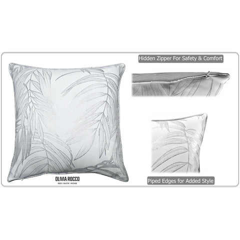 OLIVIA ROCCO Leaf Sparkle Set Of 2 Cushion Covers Leaf White Modern Decorative Throw Pillow Cases For Sofa And Bed Decor