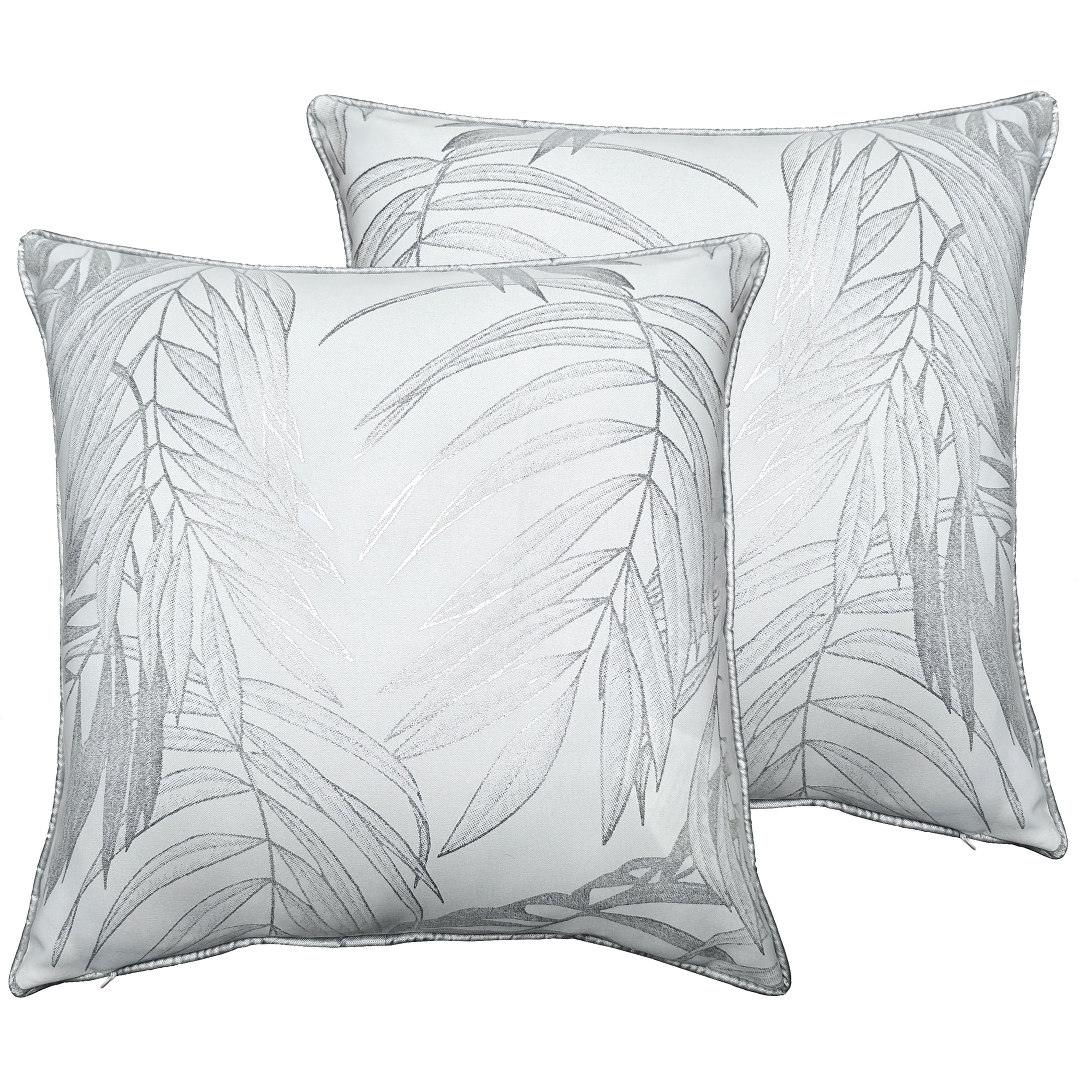 OLIVIA ROCCO Leaf Sparkle Set Of 2 Cushion Covers Leaf White Modern Decorative Throw Pillow Cases For Sofa And Bed Decor