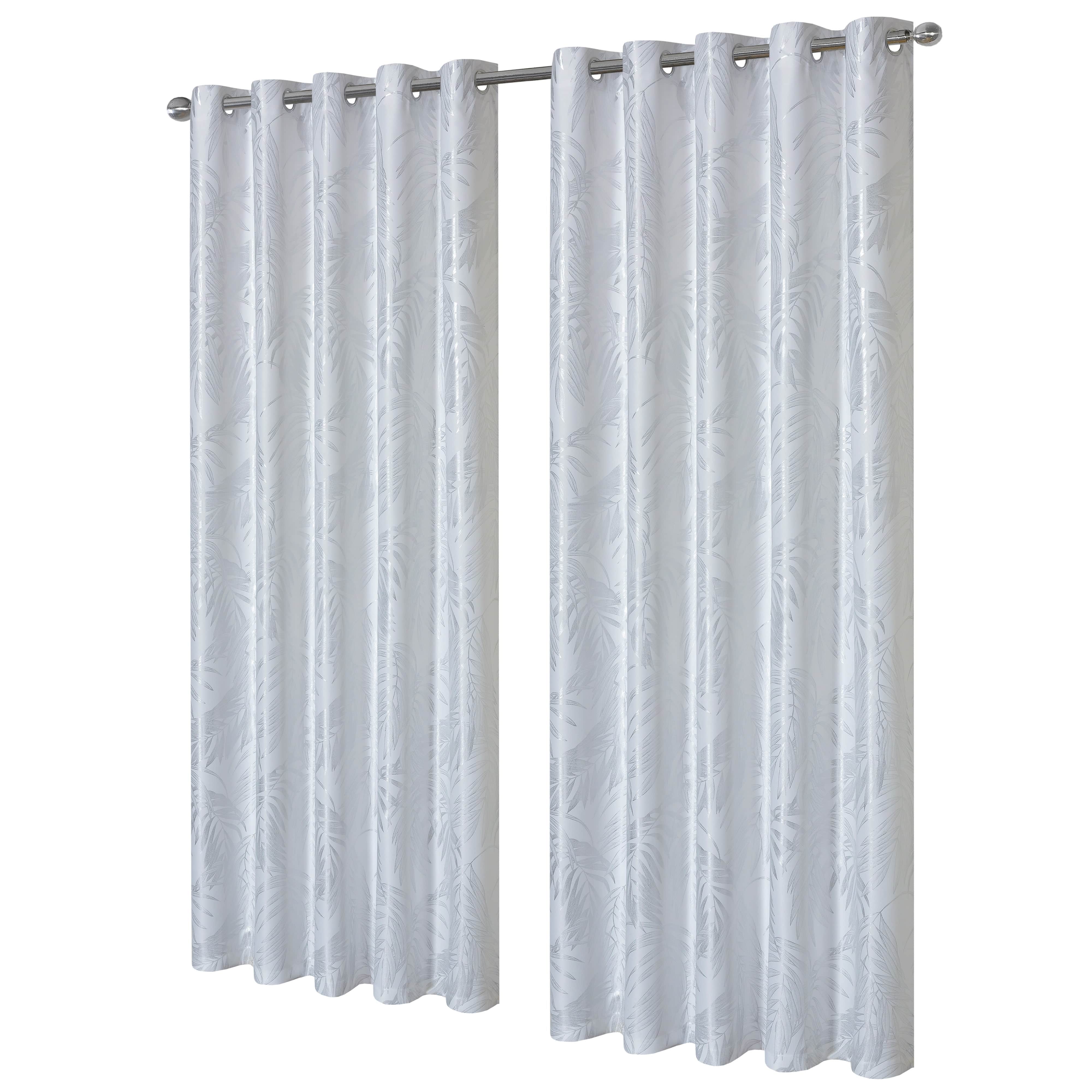 OLIVIA ROCCO Leaf White Sparkle Blackout Curtains Super Soft Fabric Thermal Insulated Eyelet Drapes 2 Panels For Living Room Bedroom