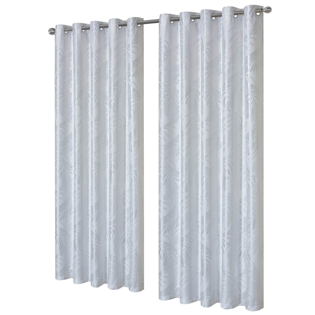 OLIVIA ROCCO Leaf White Sparkle Blackout Curtains Super Soft Fabric Thermal Insulated Eyelet Drapes 2 Panels For Living Room Bedroom