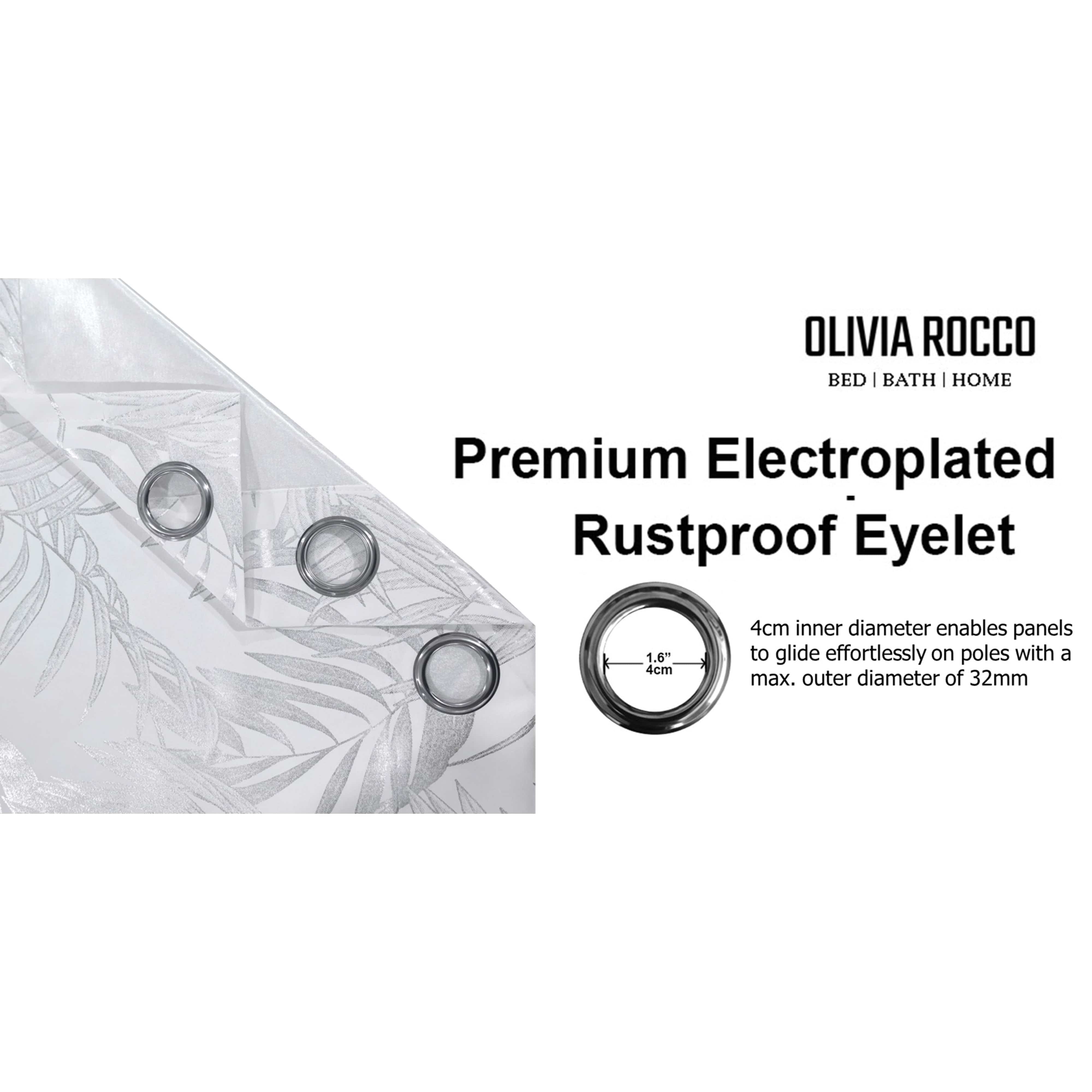 OLIVIA ROCCO Leaf White Sparkle Blackout Curtains Super Soft Fabric Thermal Insulated Eyelet Drapes 2 Panels For Living Room Bedroom