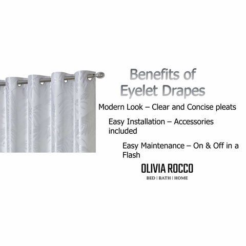 OLIVIA ROCCO Leaf White Sparkle Blackout Curtains Super Soft Fabric Thermal Insulated Eyelet Drapes 2 Panels For Living Room Bedroom
