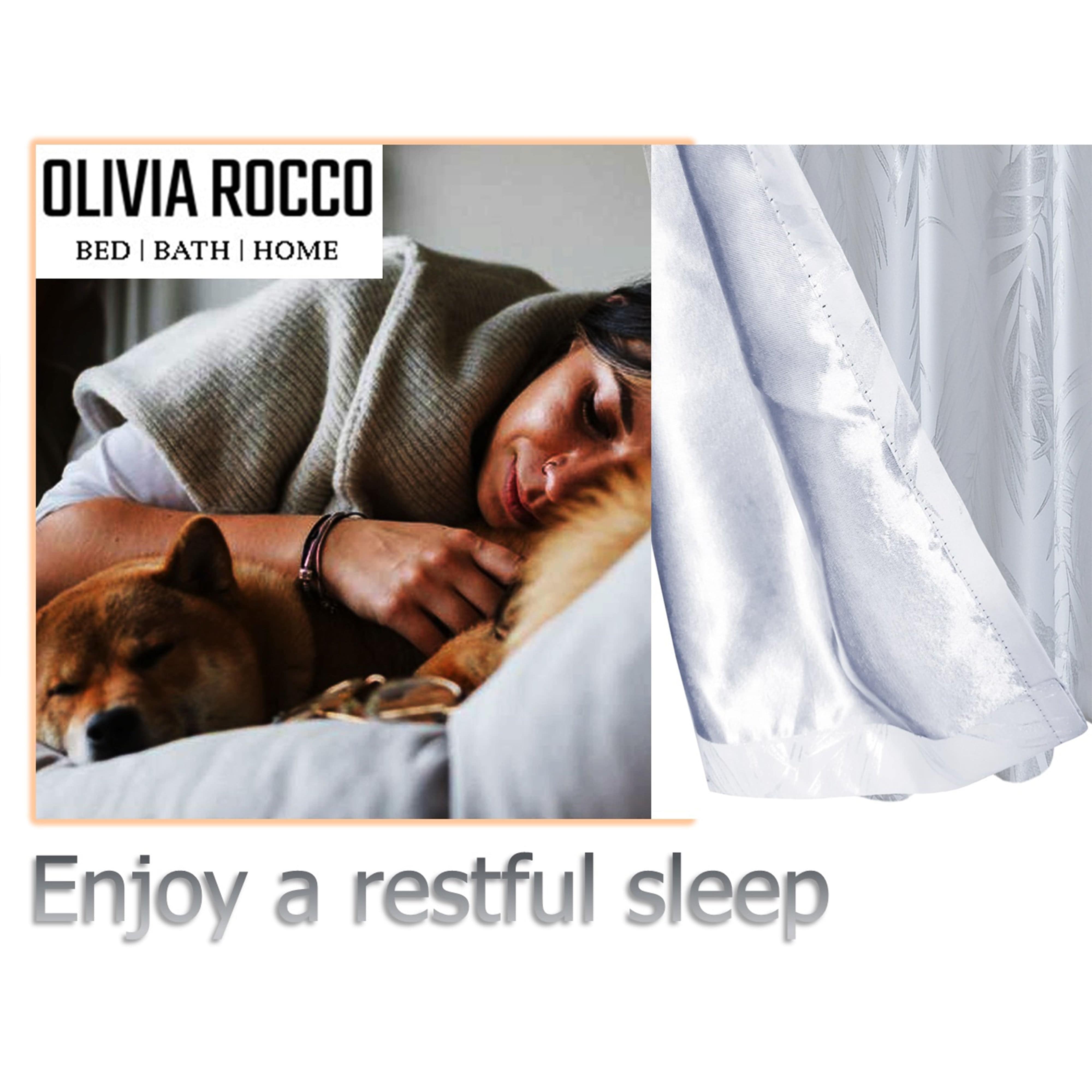 OLIVIA ROCCO Leaf White Sparkle Blackout Curtains Super Soft Fabric Thermal Insulated Eyelet Drapes 2 Panels For Living Room Bedroom