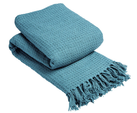 OLIVIA ROCCO Lisbon Pure Indian Cotton Handwoven Honeycomb Throw Blanket Lightweight Soft Cover For Sofa Bed Or Living Room 10 Colours And Sizes