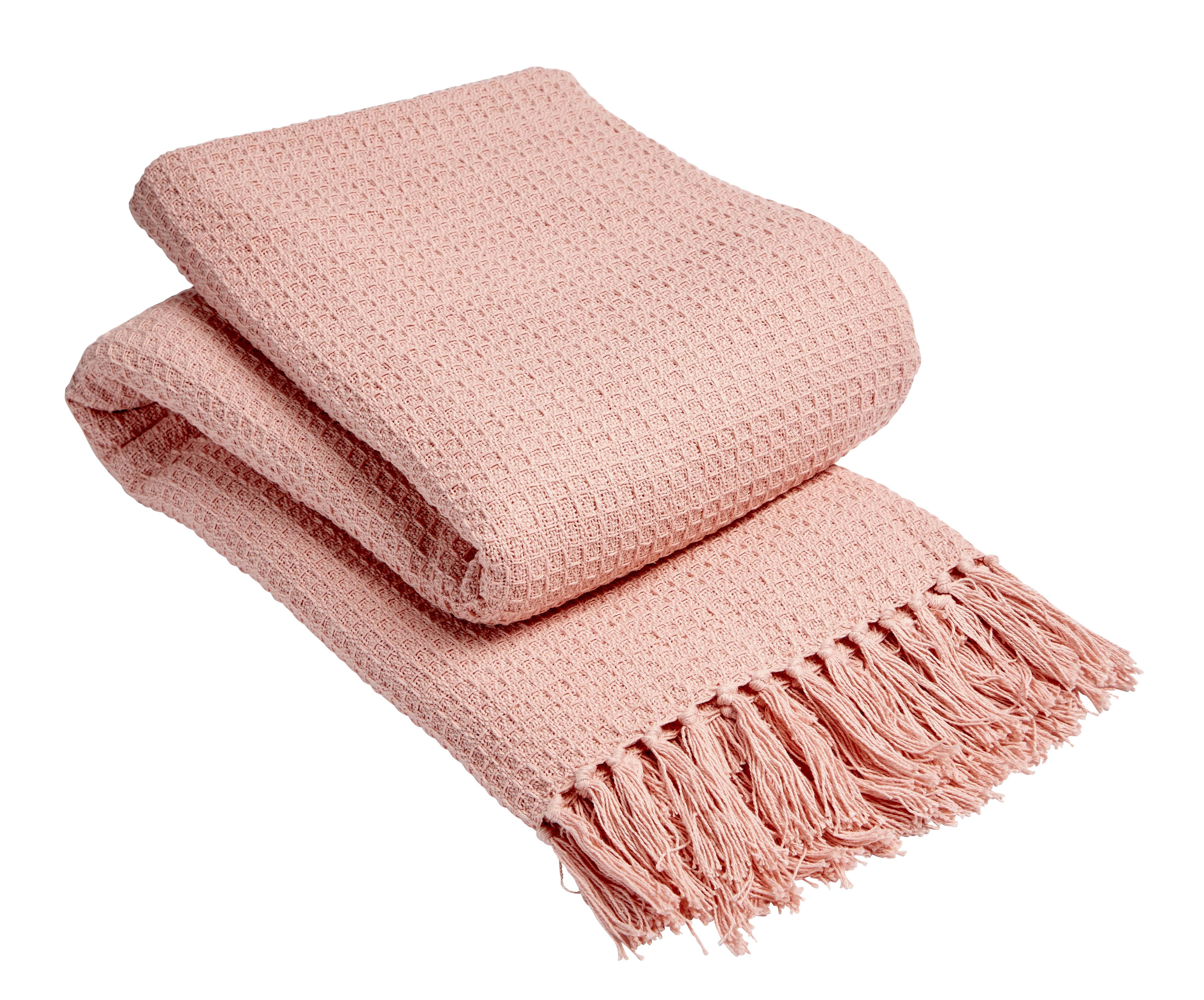 OLIVIA ROCCO Lisbon Pure Indian Cotton Handwoven Honeycomb Throw Blanket Lightweight Soft Cover For Sofa Bed Or Living Room 10 Colours And Sizes
