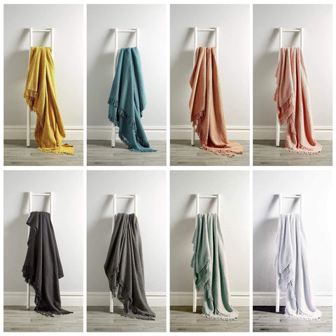 OLIVIA ROCCO Lisbon Pure Indian Cotton Handwoven Honeycomb Throw Blanket Lightweight Soft Cover For Sofa Bed Or Living Room 10 Colours And Sizes