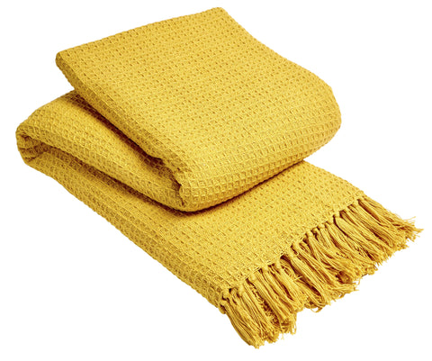 OLIVIA ROCCO Lisbon Pure Indian Cotton Handwoven Honeycomb Throw Blanket Lightweight Soft Cover For Sofa Bed Or Living Room 10 Colours And Sizes