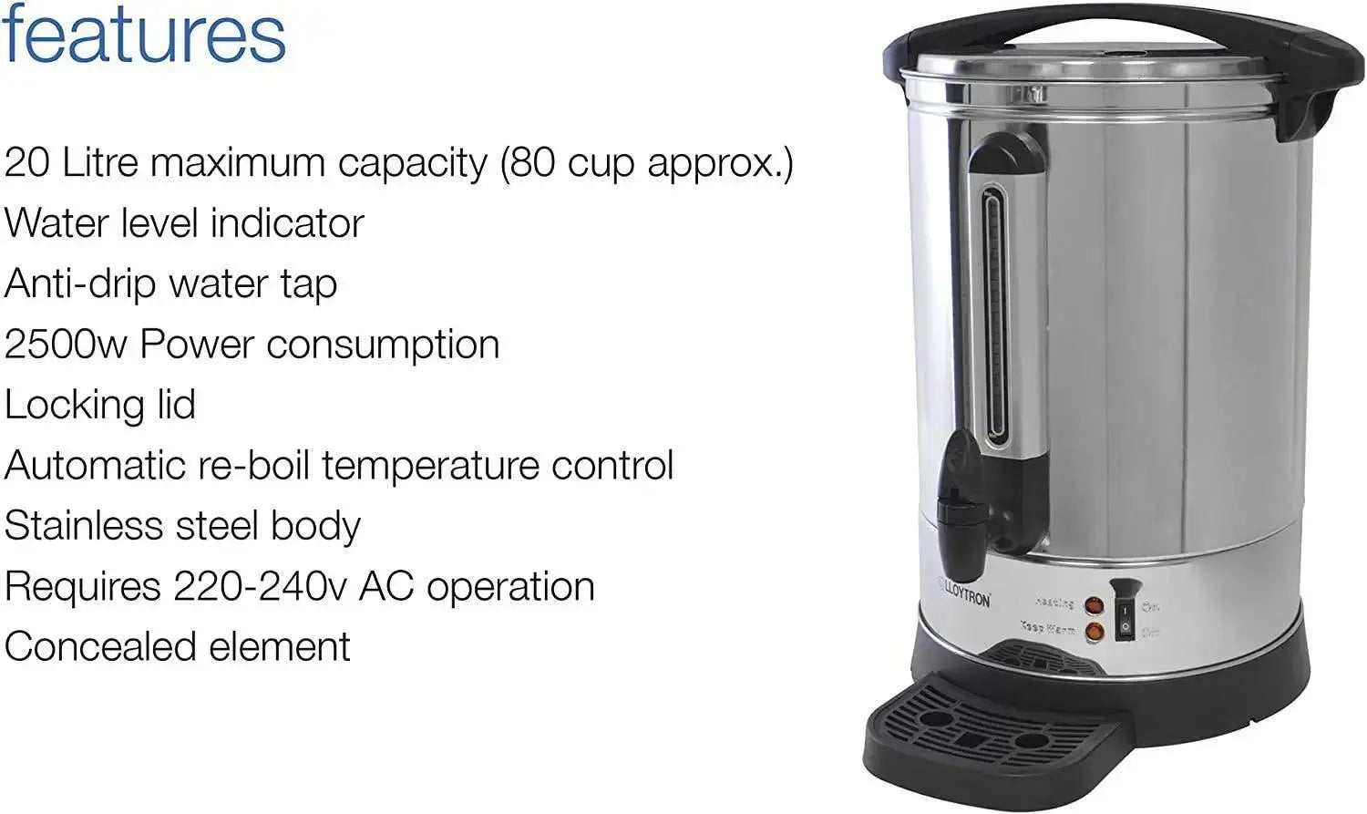 Lloytron Stainless Steel Hot Water Urn 20Ltr