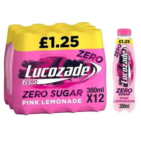Lucozade Zero Pink Lemonade 380ml (Case of 12)