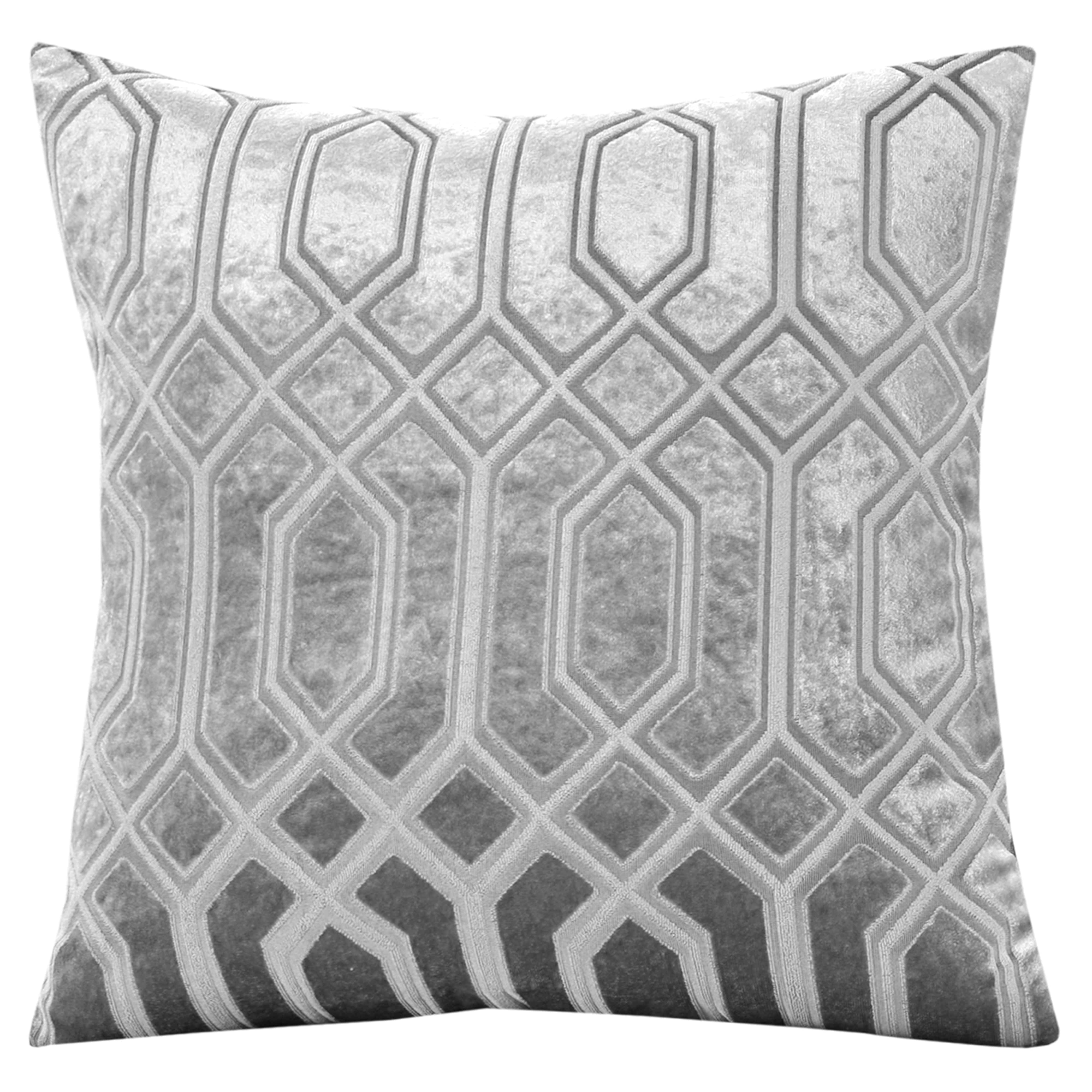 OLIVIA ROCCO Luxe Geo Velvet Cushion Covers 2 Pack Grey Geometric Textured Decorative Cushions For Sofa Bed And Living Room