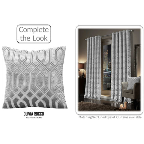 OLIVIA ROCCO Luxe Geo Velvet Cushion Covers 2 Pack Grey Geometric Textured Decorative Cushions For Sofa Bed And Living Room