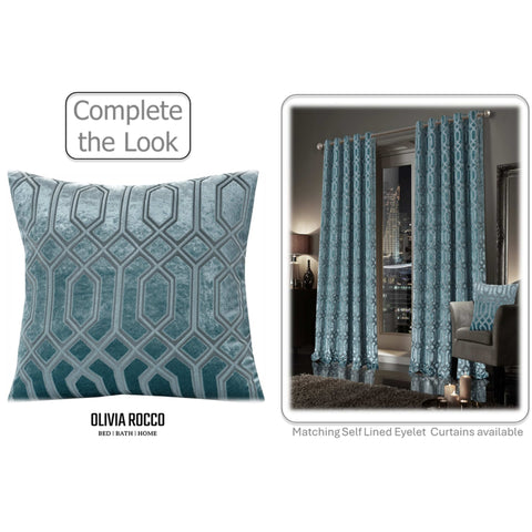 OLIVIA ROCCO Luxe Geo Velvet Cushion Covers 2 Pack Teal 43x43 cm Geometric Decorative Cushions for Sofa Bed and Living Room