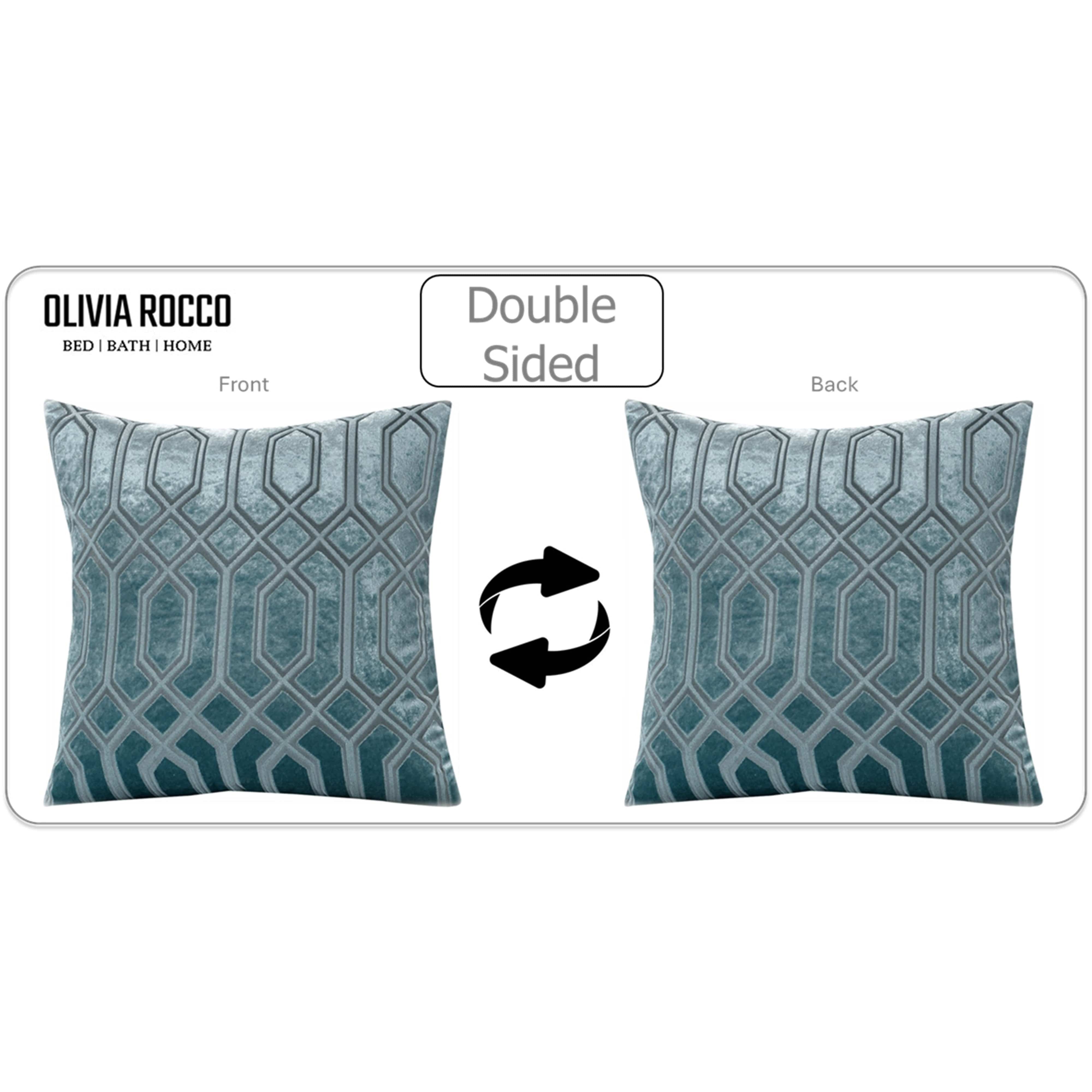 OLIVIA ROCCO Luxe Geo Velvet Cushion Covers 2 Pack Teal 43x43 cm Geometric Decorative Cushions for Sofa Bed and Living Room