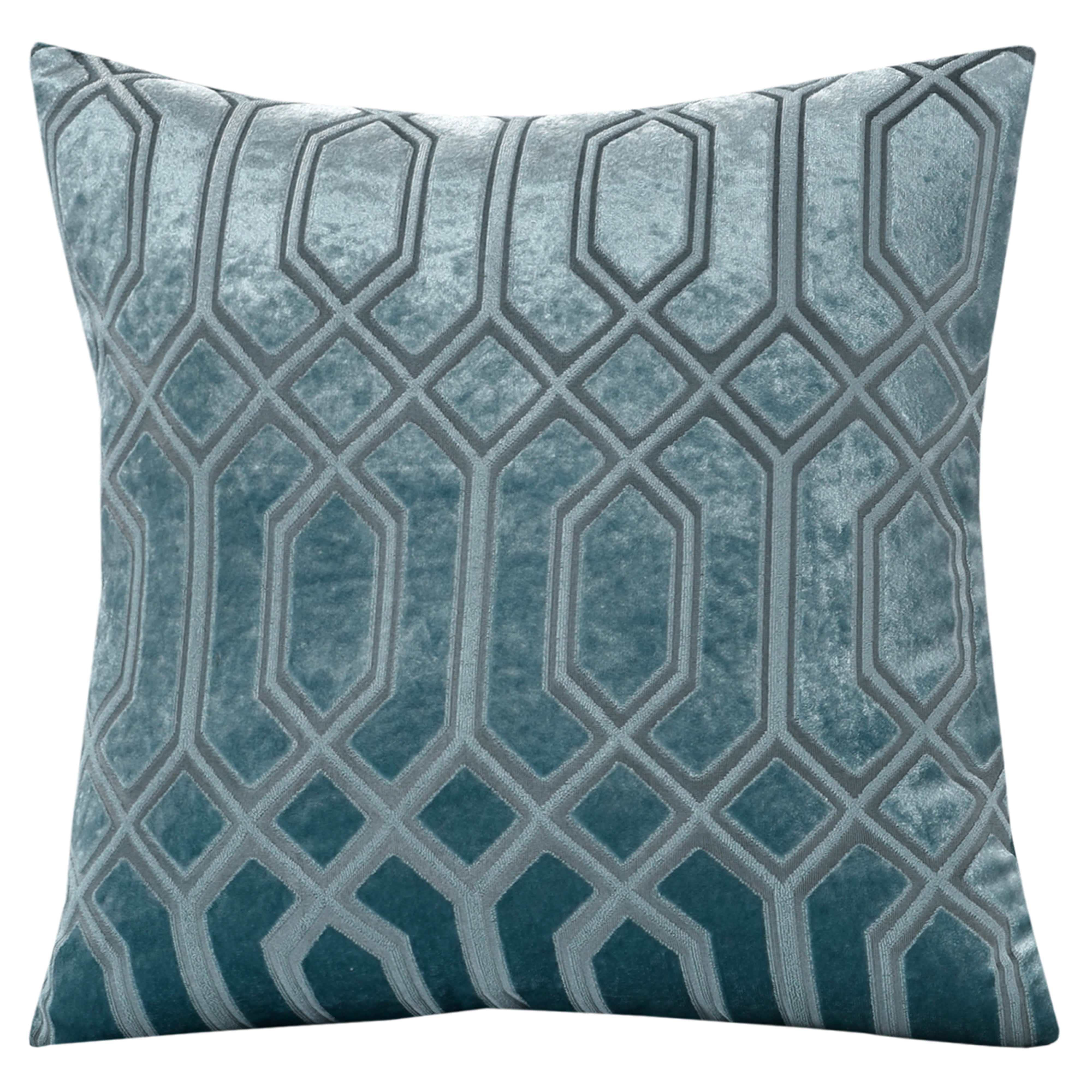 OLIVIA ROCCO Luxe Geo Velvet Cushion Covers 2 Pack Teal 43x43 cm Geometric Decorative Cushions for Sofa Bed and Living Room