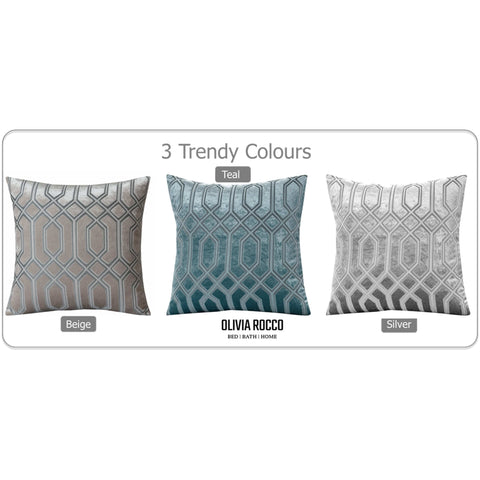 OLIVIA ROCCO Luxe Geo Velvet Cushion Covers 2 Pack Teal 43x43 cm Geometric Decorative Cushions for Sofa Bed and Living Room