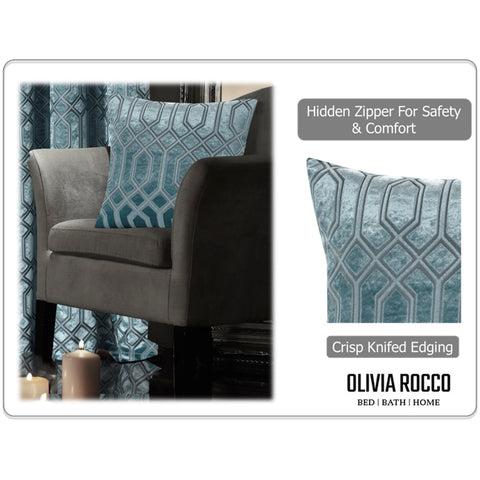 OLIVIA ROCCO Luxe Geo Velvet Cushion Covers 2 Pack Teal 43x43 cm Geometric Decorative Cushions for Sofa Bed and Living Room