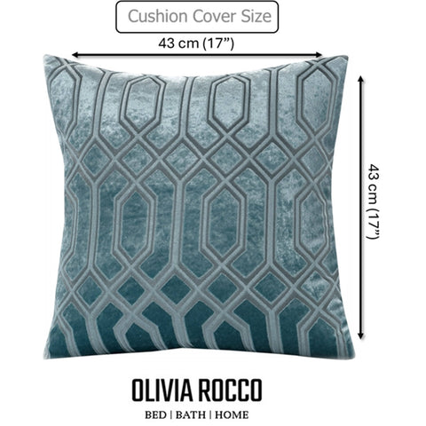 OLIVIA ROCCO Luxe Geo Velvet Cushion Covers 2 Pack Teal 43x43 cm Geometric Decorative Cushions for Sofa Bed and Living Room