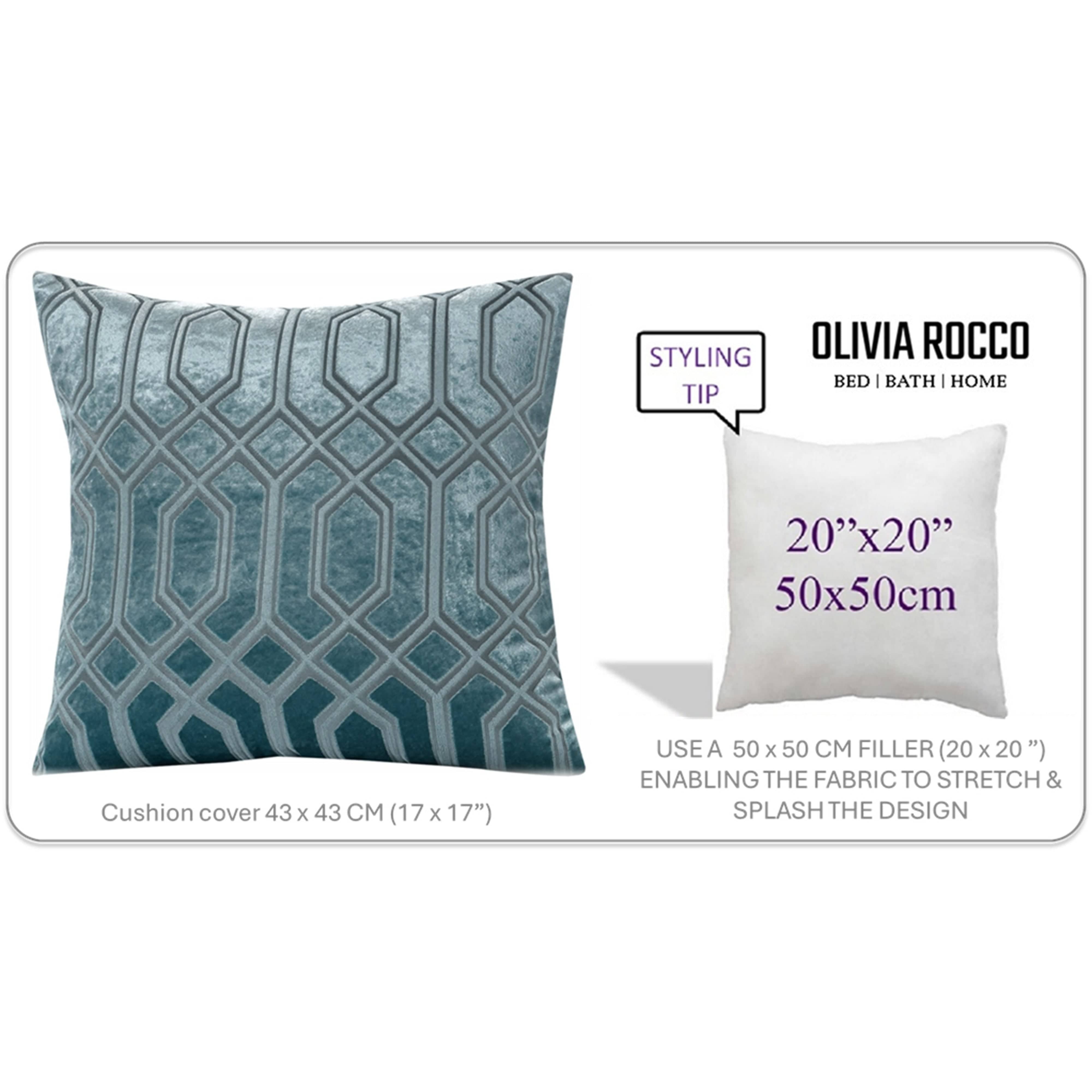 OLIVIA ROCCO Luxe Geo Velvet Cushion Covers 2 Pack Teal 43x43 cm Geometric Decorative Cushions for Sofa Bed and Living Room