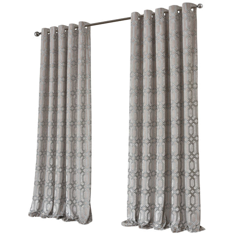 OLIVIA ROCCO Luxe Geo Velvet Eyelet Curtains Champagne Thermal Insulated Soundproof Light Blocking Drapes For Bedroom And Lounge