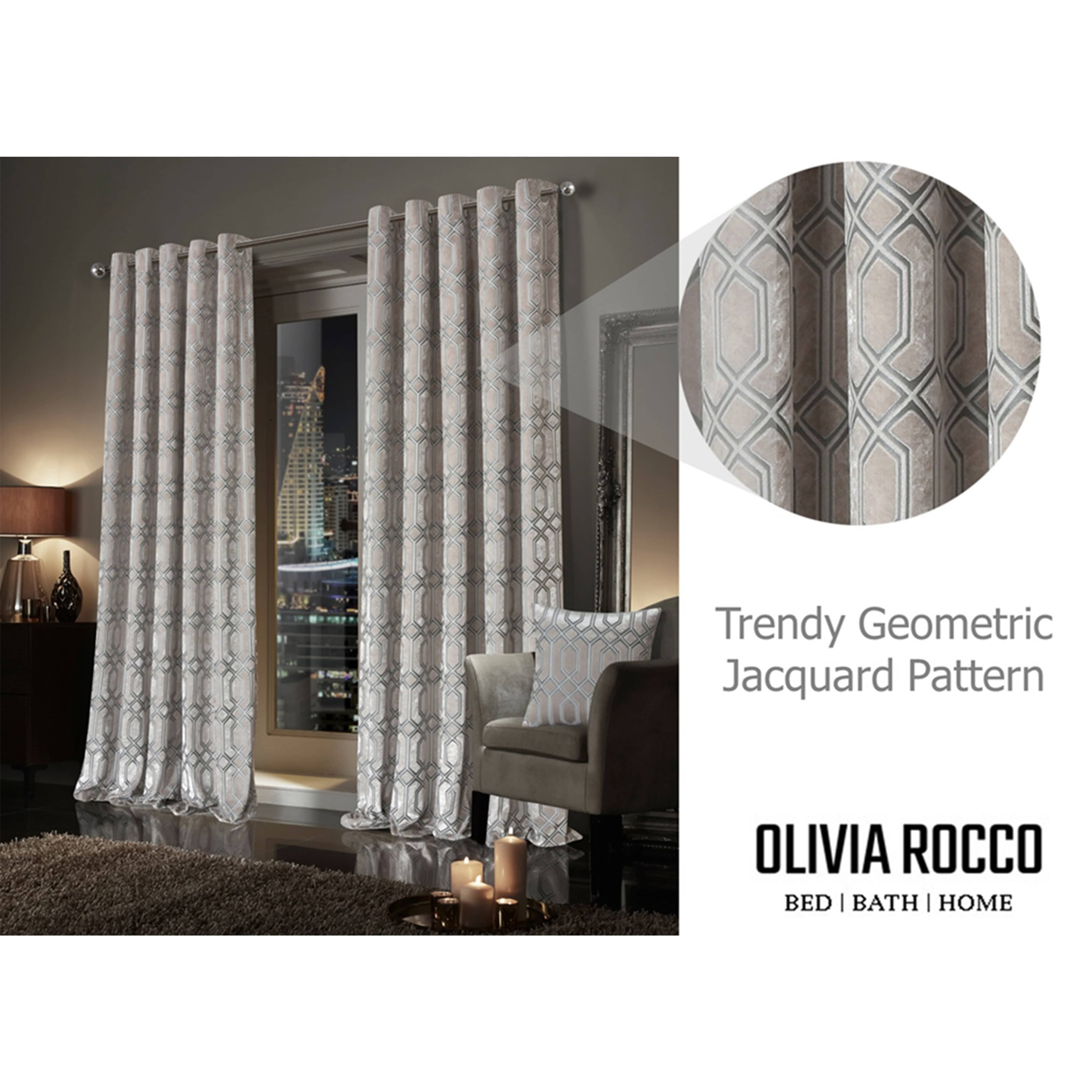 OLIVIA ROCCO Luxe Geo Velvet Eyelet Curtains Champagne Thermal Insulated Soundproof Light Blocking Drapes For Bedroom And Lounge
