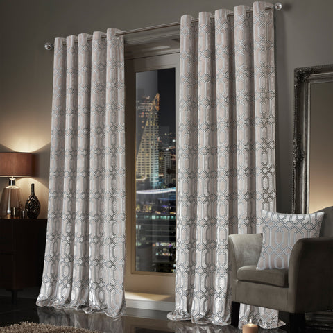 OLIVIA ROCCO Luxe Geo Velvet Eyelet Curtains Champagne Thermal Insulated Soundproof Light Blocking Drapes For Bedroom And Lounge