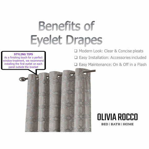 OLIVIA ROCCO Luxe Geo Velvet Eyelet Curtains Champagne Thermal Insulated Soundproof Light Blocking Drapes For Bedroom And Lounge