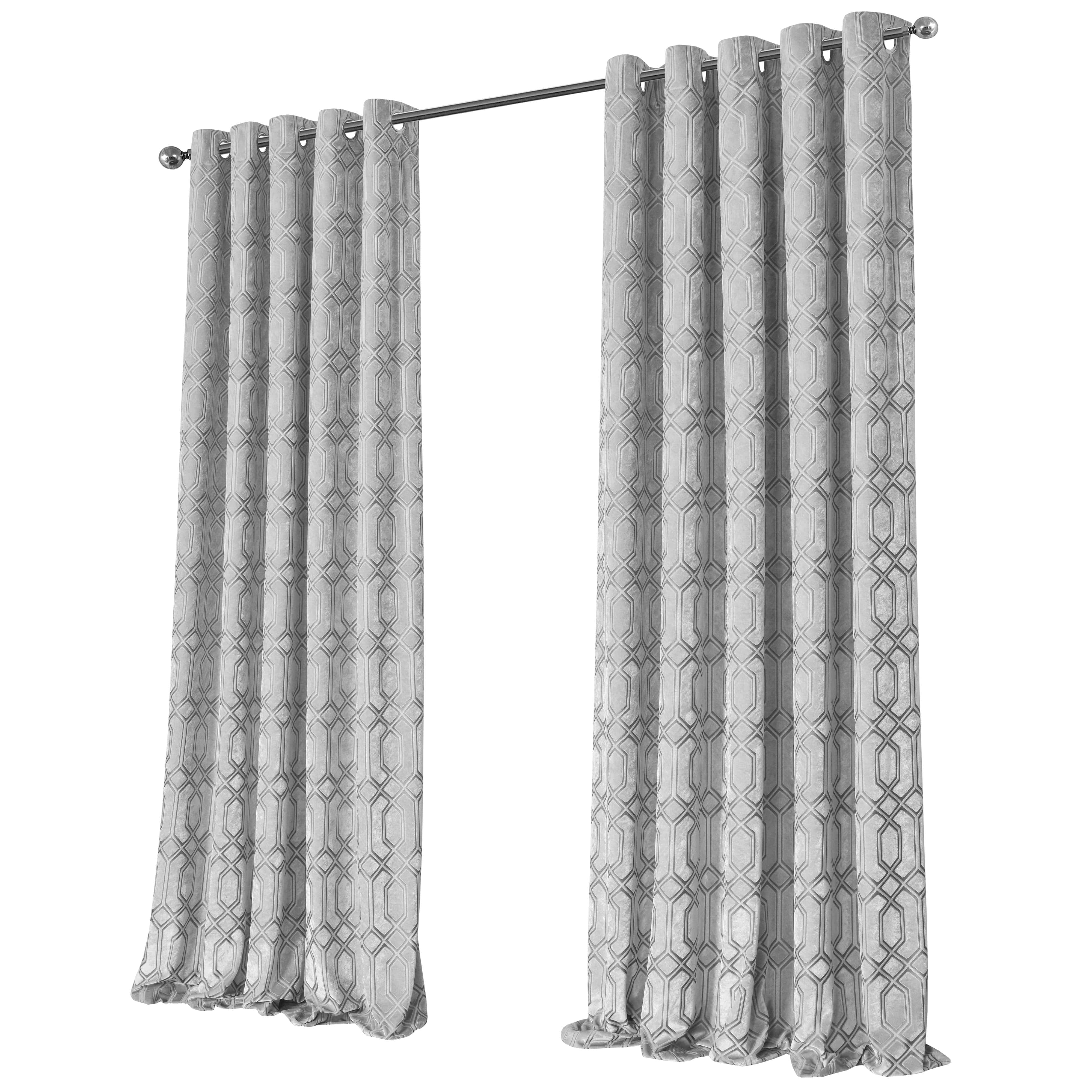 OLIVIA ROCCO Luxe Geo Velvet Eyelet Curtains Grey Thermal Insulated Soundproof Light Blocking Drapes For Bedroom And Lounge
