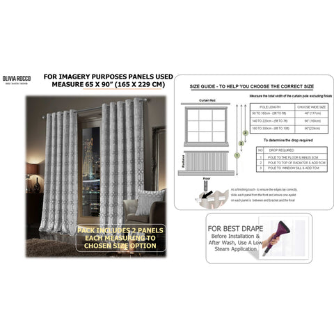 OLIVIA ROCCO Luxe Geo Velvet Eyelet Curtains Grey Thermal Insulated Soundproof Light Blocking Drapes For Bedroom And Lounge