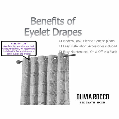 OLIVIA ROCCO Luxe Geo Velvet Eyelet Curtains Grey Thermal Insulated Soundproof Light Blocking Drapes For Bedroom And Lounge