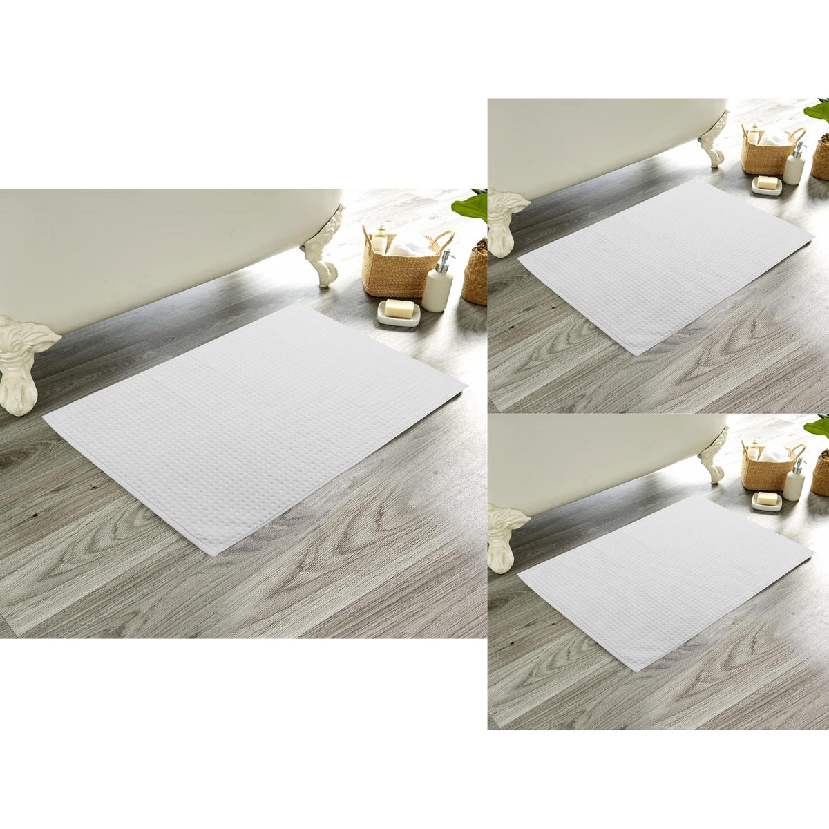 OLIVIA ROCCO Pack Of 3 Luxe Ultra-Soft Deep Cotton Pile Bathmats Eco-Friendly Absorbent Quick-Drying Premium Cotton Rug For Bathroom Decor