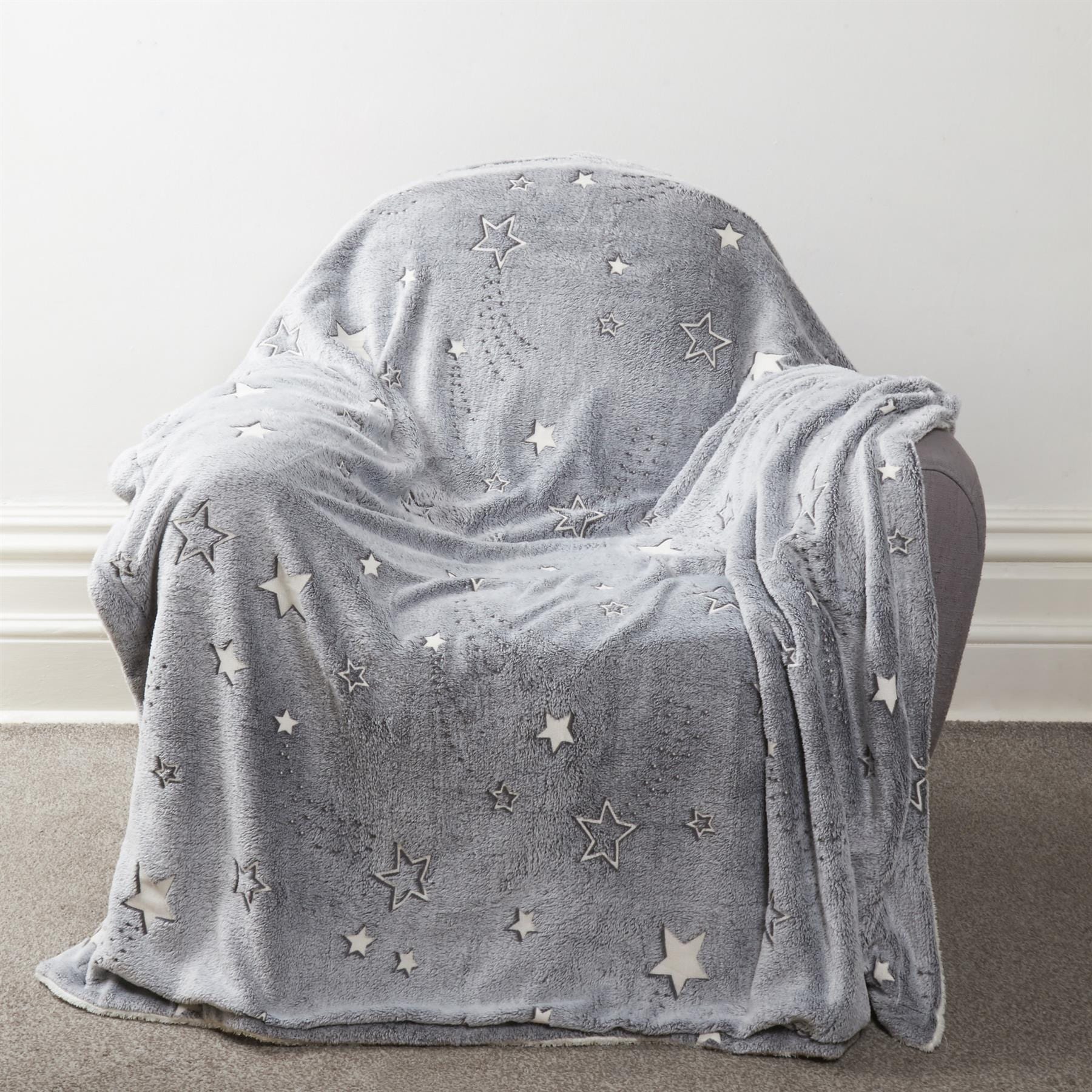 OLIVIA ROCCO Magical Stars Glow In The Dark Teddy Fleece Kids Duvet Set Ultra Soft Bedding With Pillowcases And Bed Throw