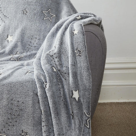 OLIVIA ROCCO Magical Stars Glow In The Dark Teddy Fleece Kids Duvet Set Ultra Soft Bedding With Pillowcases And Bed Throw