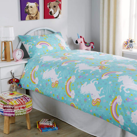 OLIVIA ROCCO Unicorn Duvet Cover Set For Kids Cotton-Rich OEKO-TEX Certified Whimsical Fairytale Bedding Single or Double