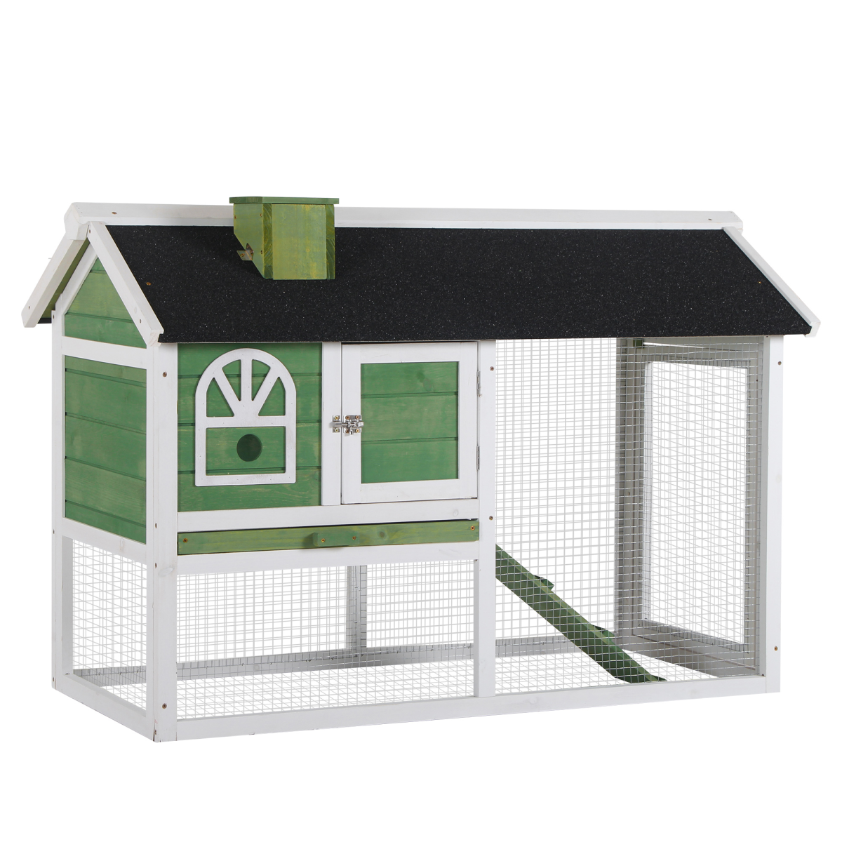 Rabbit Hutch Wood Bunny Cage for Outdoor Indoor w/ Pull Out Tray Run Ramp Green