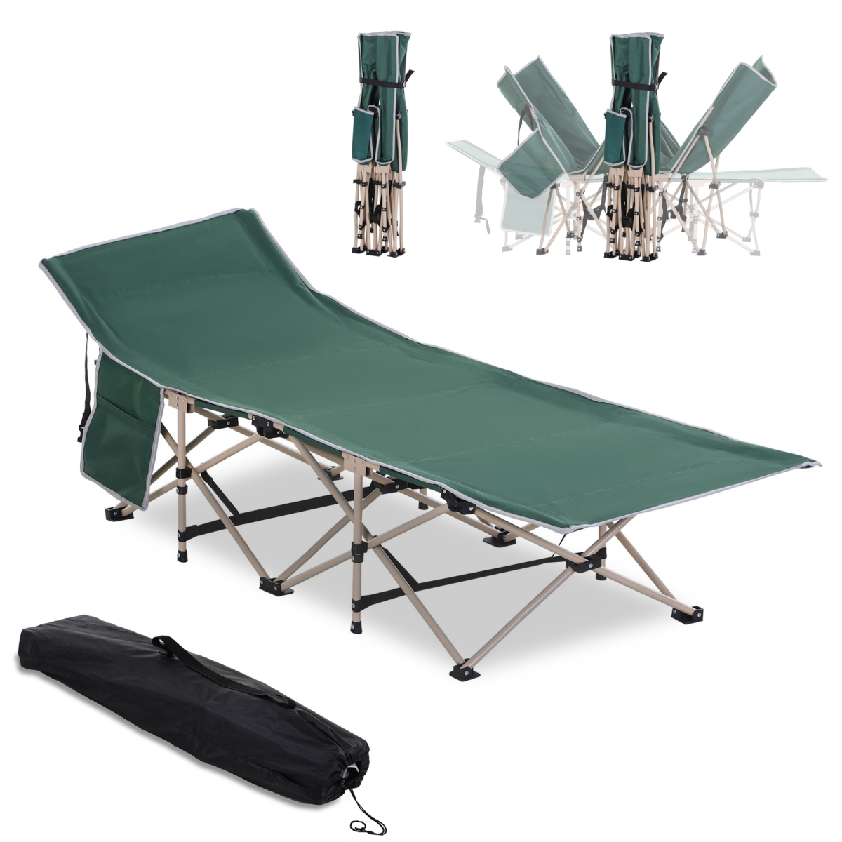 Single Portable Outdoor Military Sleeping Bed Camping Cot Green Outsunny