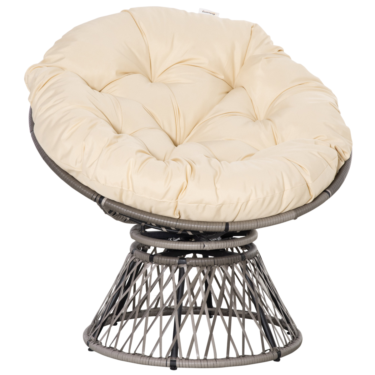 360??Swivel Rattan Papasan Moon Bowl Chair Round Outdoor w/ Padded Outsunny