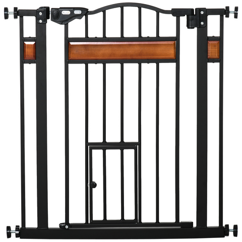 Dog Gate Pet Safety Gate Cat Door Auto Close Pine Decor 74-80 cm Wide Pawhut