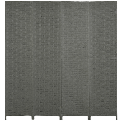 4-Panel Folding Wall Divider Room, Wave Fibre Privacy Screen Panels, Grey
