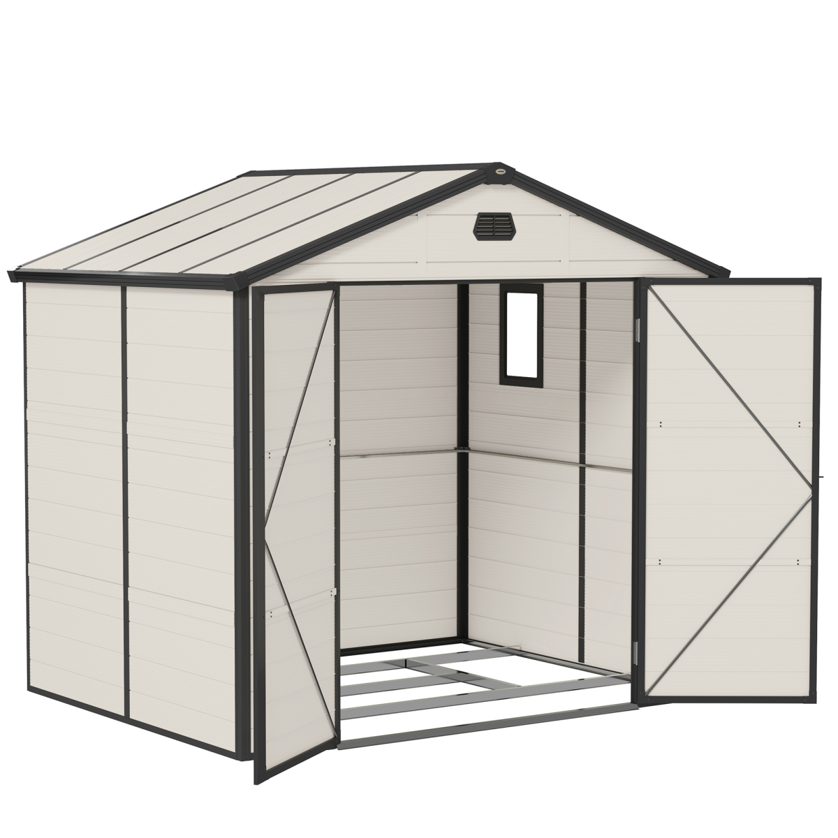 Outsunny 8 x 6ft Garden Shed Storage w/ Foundation Kit, Vents, Cream White