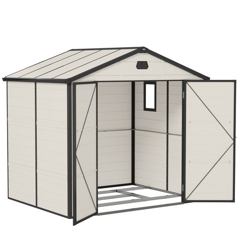 Outsunny 8 x 6ft Garden Shed Storage w/ Foundation Kit, Vents, Cream White