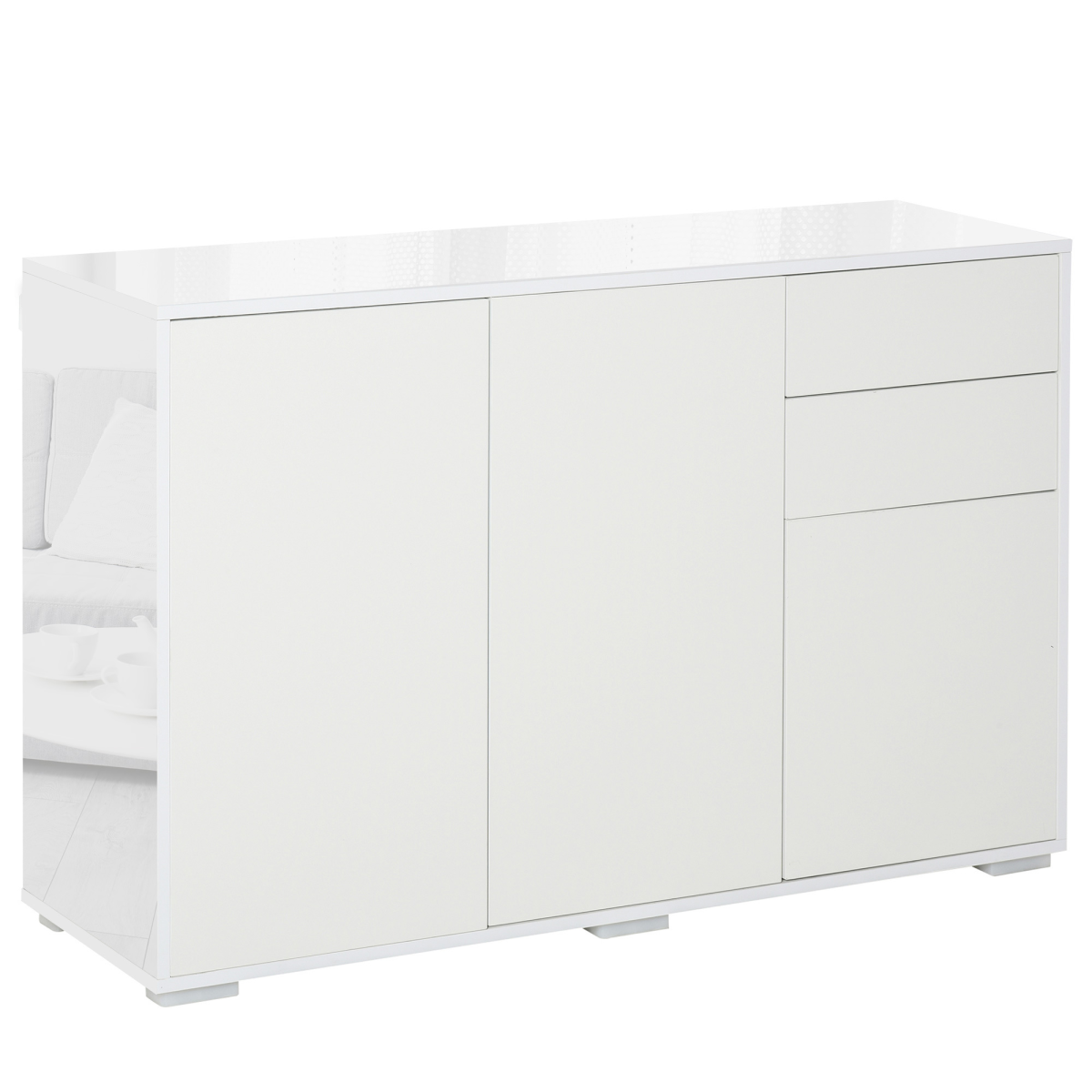 HOMCOM Side Cabinet with 2 Door Cabinet and 2 Drawer for Home Office White