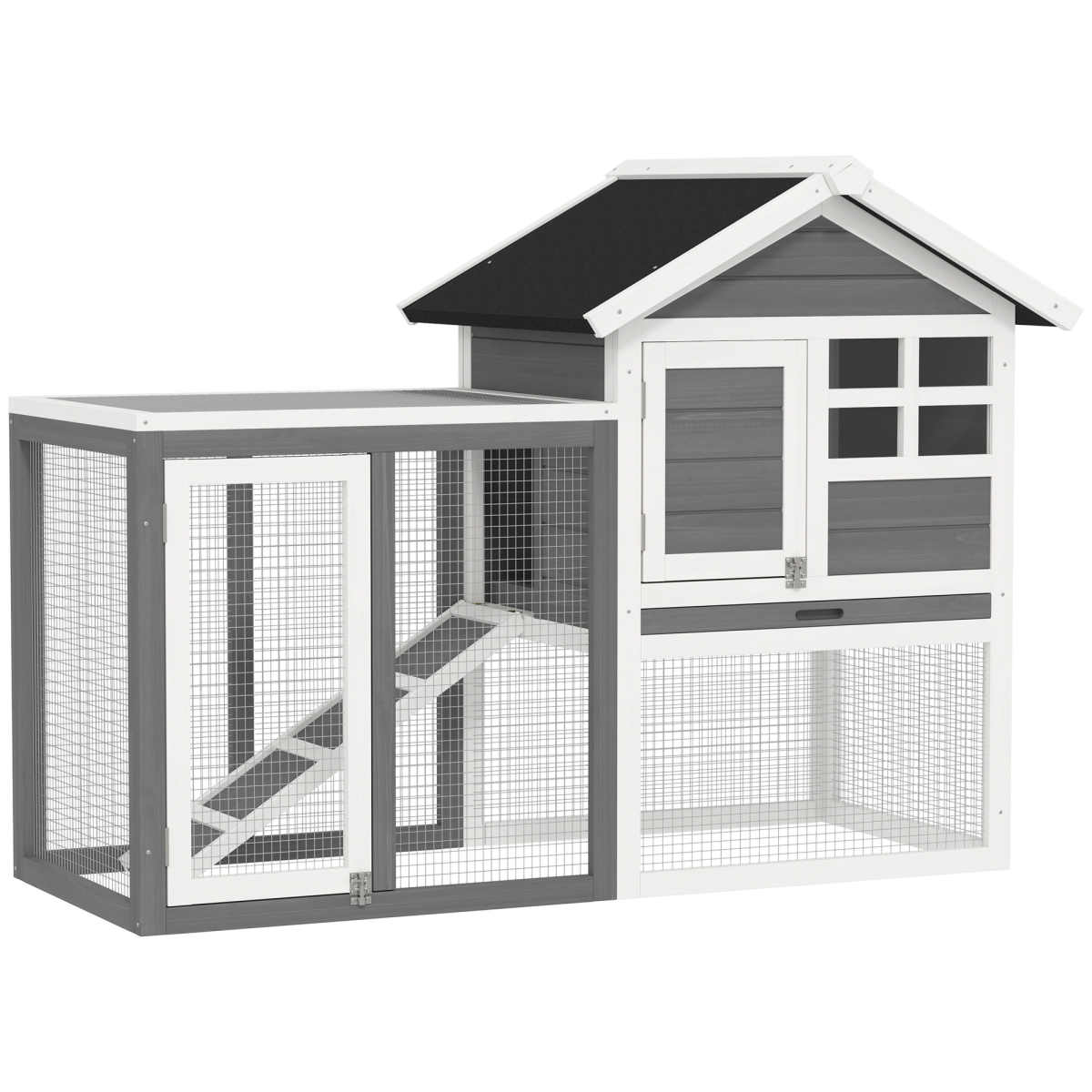 122cm Wooden Rabbit Hutch Bunny Cage Pet House with Tray Ladder Run Pawhut